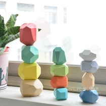 ins solid wood environmentally friendly colored stone building blocks toys stacked high childrens table game art ornaments decoration