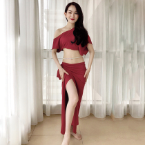 Belly dance 2020 new summer practice suit hip towel short skirt suit Oriental dance sexy lace-up skirt