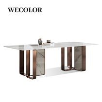  Light luxury rock board dining table Small apartment restaurant dining table Villa household designer imported high-end bright rock board dining table