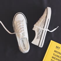 home daily real material thin breathable mesh white shoes Womens net shoes Lace hollow canvas shoes
