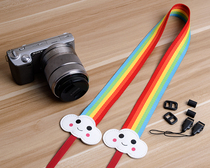 SLR micro single camera strap shoulder strap small hole universal white cloud cute tide woven original rainbow