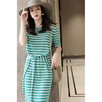European Station Superior Sense Temperament sister Goddess Fan Leisure Aging Sports Striped T-shirt Dress Children Summer Dress