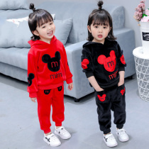 Girl Spring Autumn Suit 2022 New Internet Red Children Foreign Air Men Girl Gold Velvet Sports Acrosse Two Sets