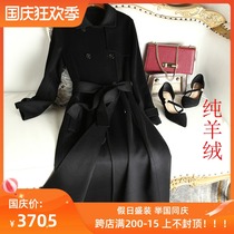 Black double-sided 100 pure cashmere coat women long 2021 new high end loose brand woolen coat