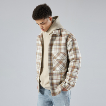 CHINISM CH simple coffee check shirt male American fashion wash casual shirt coat