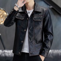 Leather coat mens autumn thin leather mens casual fashion brand lapel leather jacket handsome slim locomotive clothing men