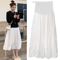  Pregnant womens skirt spring and autumn 2021 new pregnant womens summer clothes adjustable belly gauze skirt loose and comfortable pleated long skirt