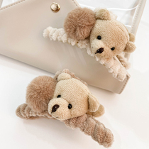 Plush bear hairball small grab clip half tie bangs clip high ponytail female plush hairhairclip autumn and winter headdress