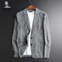 Dekase linen suit men thin slim single western jacket men Korean version of autumn gray casual small suit men