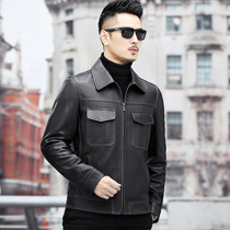 Spring and Autumn New Short Haining Leather Leather Leather Mens Lapel Thin Casual Zipper Locomotive Tide Leather Jacket