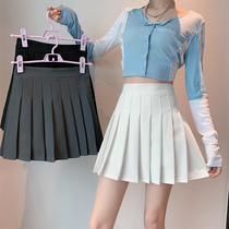 2021 Spring and Autumn new gray pleated skirt womens skirt black high waist slim college style a word bag hip skirt