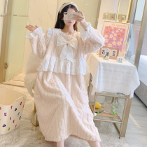 Coral velvet nightgown women Spring and Autumn Winter thick flannel cute princess style winter large size pregnant pajamas long