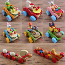 Hand-drawn toddler toddler toy hand-drawn rabbit drum-pulling car animal cartoon toy trailer