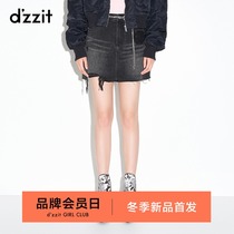 dzzit 2021 Winter counter new black casual denim hole skirt womens 3D4R1011A