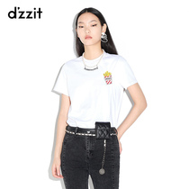dzzit 2021 autumn counter new cotton with brooch loose casual T-shirt female 3D3B3201C