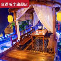 Antique black boat wooden boat wooden boat indoor dining boat Guimanlong green tea Chinese characteristic decoration water restaurant boat