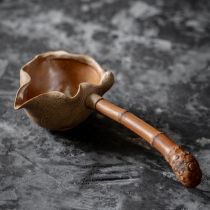 Tough pottery side handle heat-resistant bamboo handle Lotus male road Cup uniform Cup ceramic kung fu tea ceremony accessories household Tea Sea tea separation