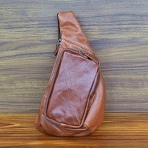 Male Skew Satchel Bag Tide Card Genuine Leather Street Trend Soft Leather Oil Sala-head Layer Bull Leather Hip Hop Chest Bag Mans Super Fire