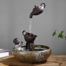 Creative Chinese water fountain ornaments living room decoration Feng Shui Cai office small monk fish tank humidifier