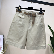 Tooling casual pants womens 2021 summer new high waist stretch wide leg shorts Korean version loose thin section five-point pants