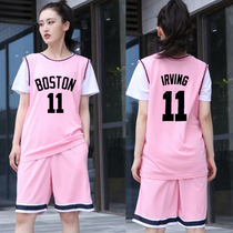 Fake two-piece basketball suit womens suit Short-sleeved T-shirt sweatpants competition training team shirt Student class suit custom summer