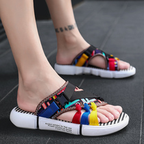 ins national wind slippers mens Korean version summer season with 2022 summer new shake-up personality Outdoor sandals