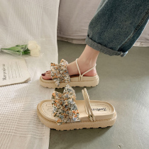 Niche sandals womens summer flat-bottomed fairy evening wind 2021 new student fashion Rome thick bottom two wear cool drag