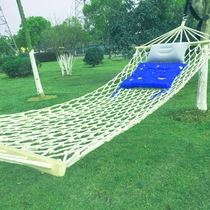  Single net bed hammock Outdoor adult childrens fishing net single anti-rollover wooden stick hammock double mesh swing