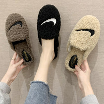 Mao fur slippers women wear cotton slippers women winter plus velvet 2021 new autumn winter Net Red fashion semi slippers ins ins