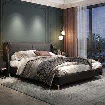 Nordic light luxury leather bed modern minimalist master bedroom double bed villa model room Hong Kong style Net red bed black leather bed