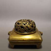 Antique brass collection dragon pattern square hollow incense burner ornaments home feng shui financial decoration office gifts