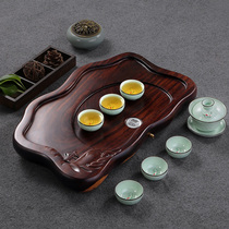 Solid Wood tea tray rosewood ebony whole piece drawer type drainage type rectangular round size Mountain friend tea set