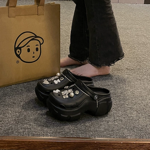 Цепь на платформе, обувь, нескользящие высокие пляжные слайдеры, тапочки, с медвежатами, коллекция 2023