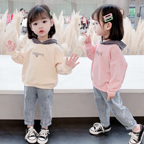 Baby sweatshirt autumn foreign style 2021 new female childrens coat set spring and autumn cotton short girl top