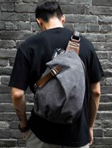 Hong Kong Tide Card Pocket Retro Canvas Single Shoulder Diagonal Satchel Casual Fashion Chest Bag Travel Skew Back Poor Man Bag