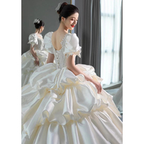 Heavy Workshop Wedding Dress 2022 New Bride Main Yarn at Escape Princess Satin dress senior retro - large - code drag the winter