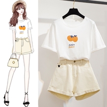 Short-sleeved T-shirt with wide-legged shorts two-piece female 2021 summer new fashion small man high-style set