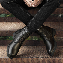 Boots Mens work boots Mens leather pure leather riding boots leisure high-top plus velvet Martin boots mens high autumn and winter
