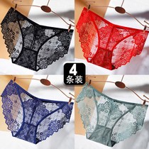4-piece underwear feminine charm seduction hot lace Korean version of the traceless transparent low-rise sweet shorts summer