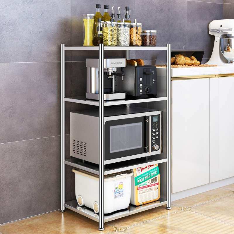 Adjacent to the United States kitchen shelf microwave rack floor-to-ceiling stainless steel pot rack storage rack oven rack four layers long
