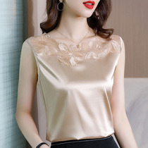 Silk sling vest female spring and autumn thin interior suit with suit base silk satin lace collar sleeveless top