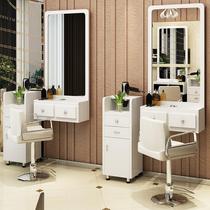Hair salon mirror Barbershop mirror table Single-sided hair salon mirror and cabinet Dressing makeup Beauty salon mirror table