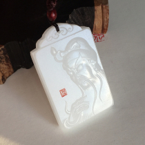Natural special mutton fat class Afghan white jade pendant half-body Wu Caishen Guan Gong pendant jade pendant for men and women