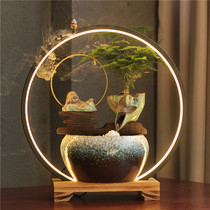 Maitreya laughing Buddha circulating water backflow incense burner little monk lamp ring luminous ornaments atomized fish tank water tank desktop