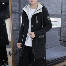 Windbreaker mens long coat 2021 new spring and autumn Korean version of the trend jacket mens handsome casual coat thin