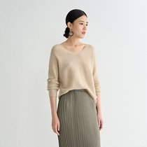 ^@^(ZZ0819513) seamless one-piece loose V-neck cashmere sweater women Autumn long sleeve knitwear thin