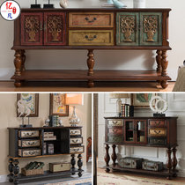 American solid wood entrance cabinet Retro painted multi-function storage cabinet Foyer partition entrance table Mediterranean end view table