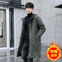 Mens windbreaker winter 2021 medium-length student thick coat Korean version of the trend cotton jacket casual clip cotton coat
