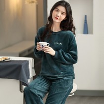 Coral velvet pajamas ladies autumn and winter thickened velvet flannel loose size winter home clothes two-piece set