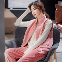 Pajamas women winter coral velvet coat thickened plus velvet autumn and winter flannel warm can wear home clothes